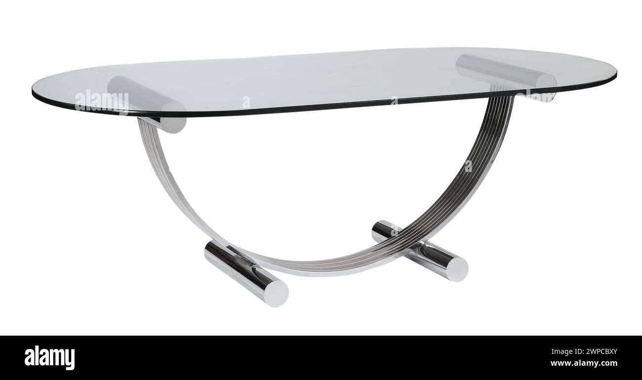 Glass table oval with chrome legs with clipping path Stock Photo - Alamy