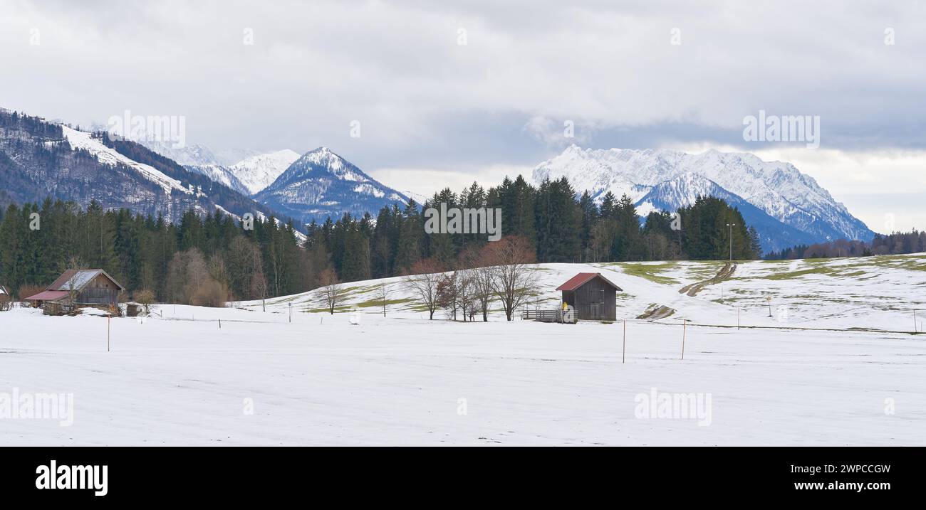 Winter landscape near Reit im Winkl with the Chiemgau Alps in Bavaria in Germany Stock Photo