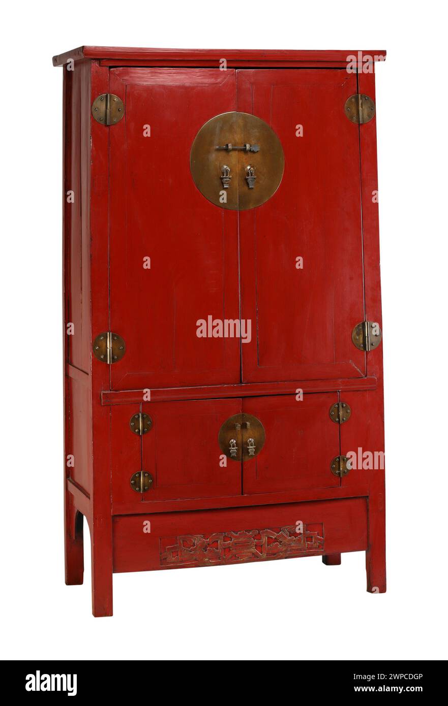 Red Chinese storage cabinet with clipping path. Stock Photo