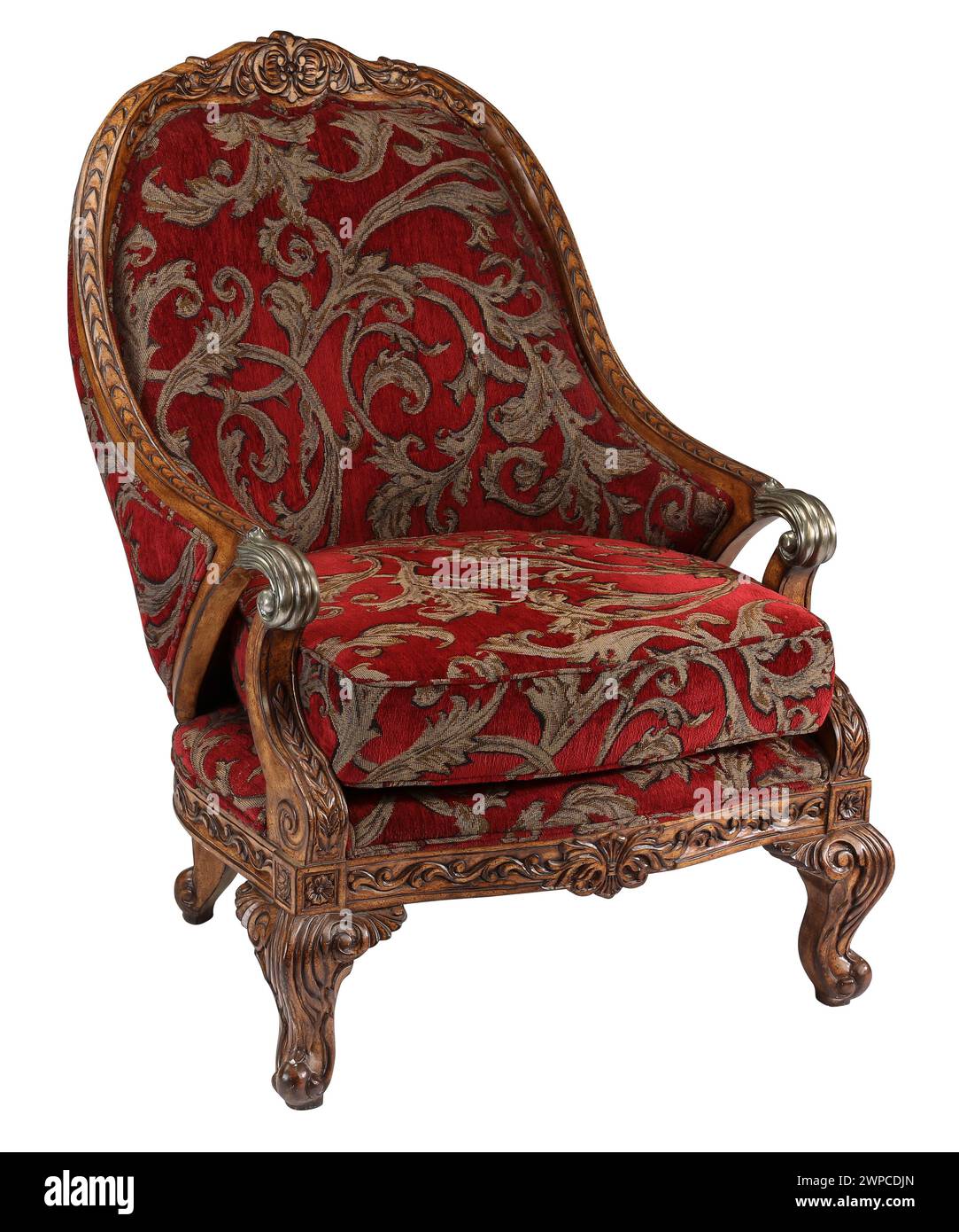 Upholstered arm chair red pattern with clipping path. Stock Photo