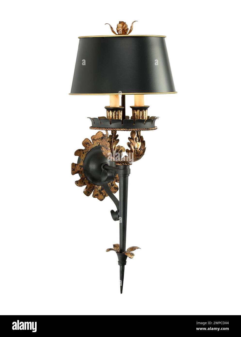 Wall sconce black shade with clipping path. Stock Photo