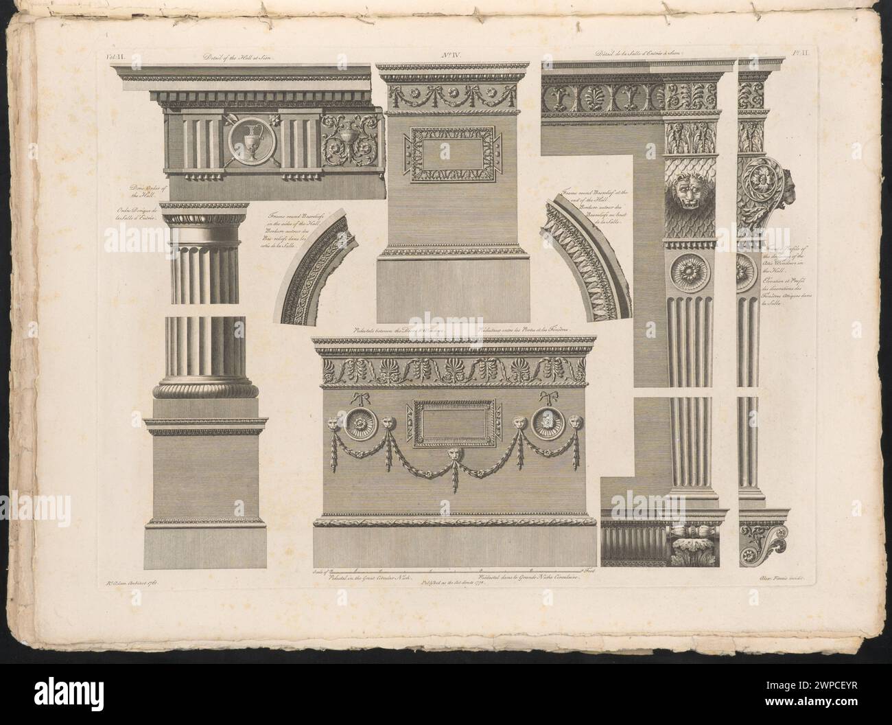 Elements of architectural decorations of the entrance room in the Sion Castle; Finnie, Alexander (fl. Ca 1770-1778), Adam, Robert (1728-1792); 1778 (1778-00-00-1786-00-00); Stock Photo