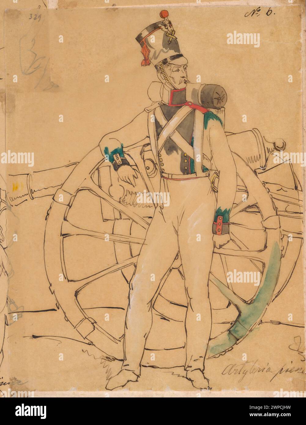 An artilleryist at the Arma, a color of color lithography in the album: 'Polish Army. A collection of all species of the Polish Army in 1831'; Czachórski, Władysław (1850-1911), Simon, Karol Antoni (Poznań; Litographic Plant; 1819-1841), Mielcarzewicz, Teofil (1807-1879); after 1870 (1871-00-00-1877-00-00); Stock Photo