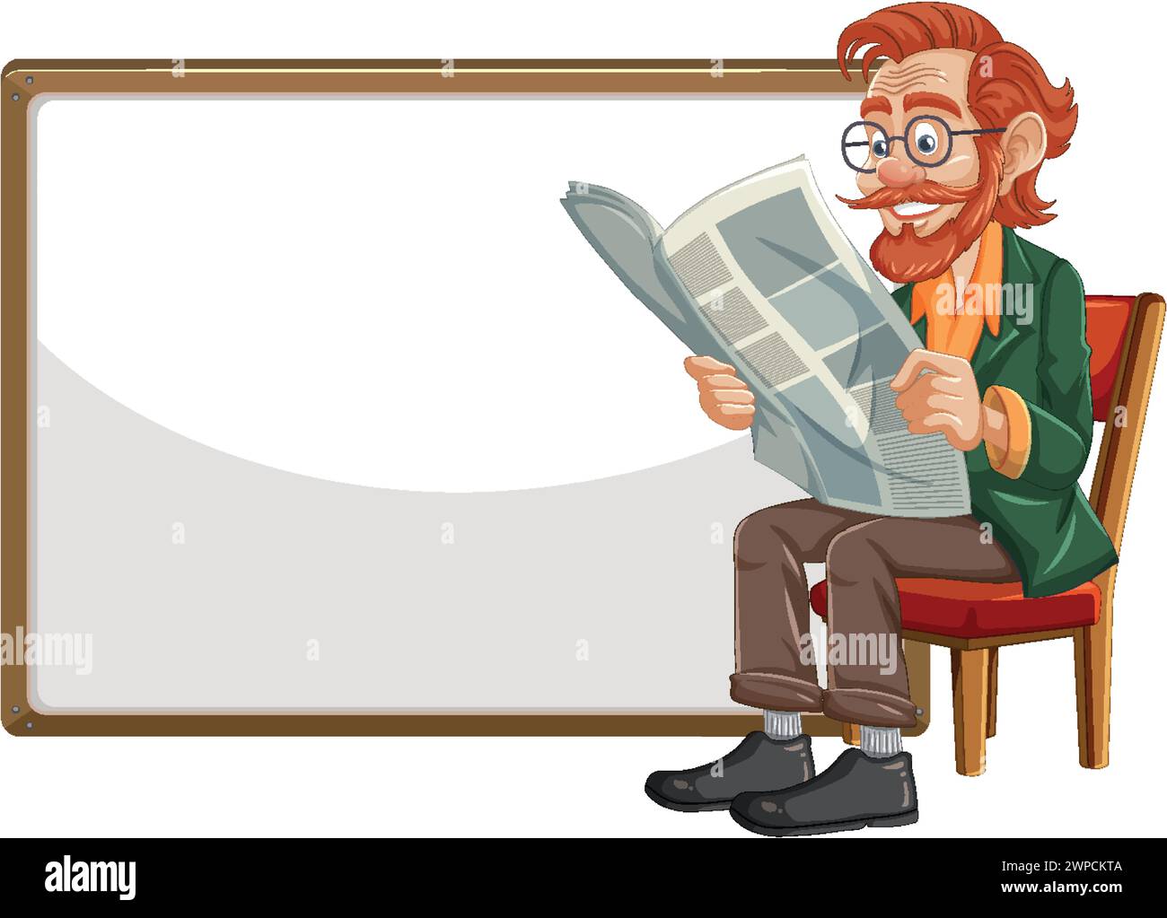 Cartoon of a man reading a newspaper seated Stock Vector