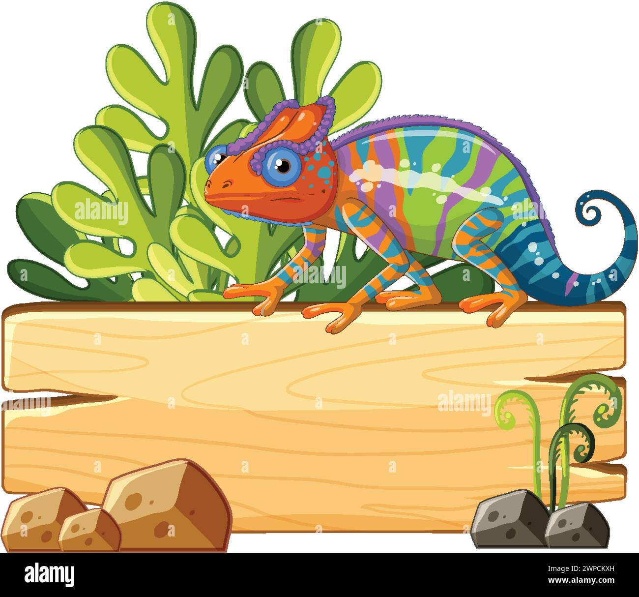Vibrant chameleon illustration with tropical foliage Stock Vector