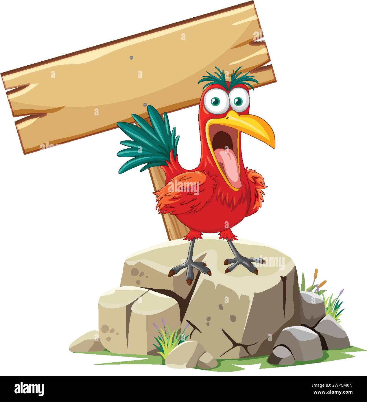 Colorful bird standing on a stump holding a sign Stock Vector Image ...