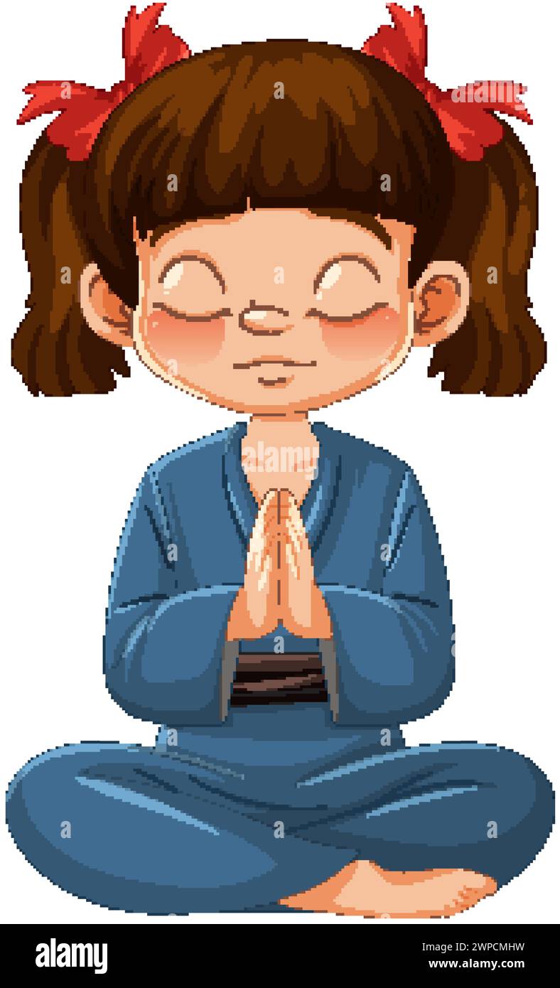 Cartoon of a child meditating with eyes closed Stock Vector