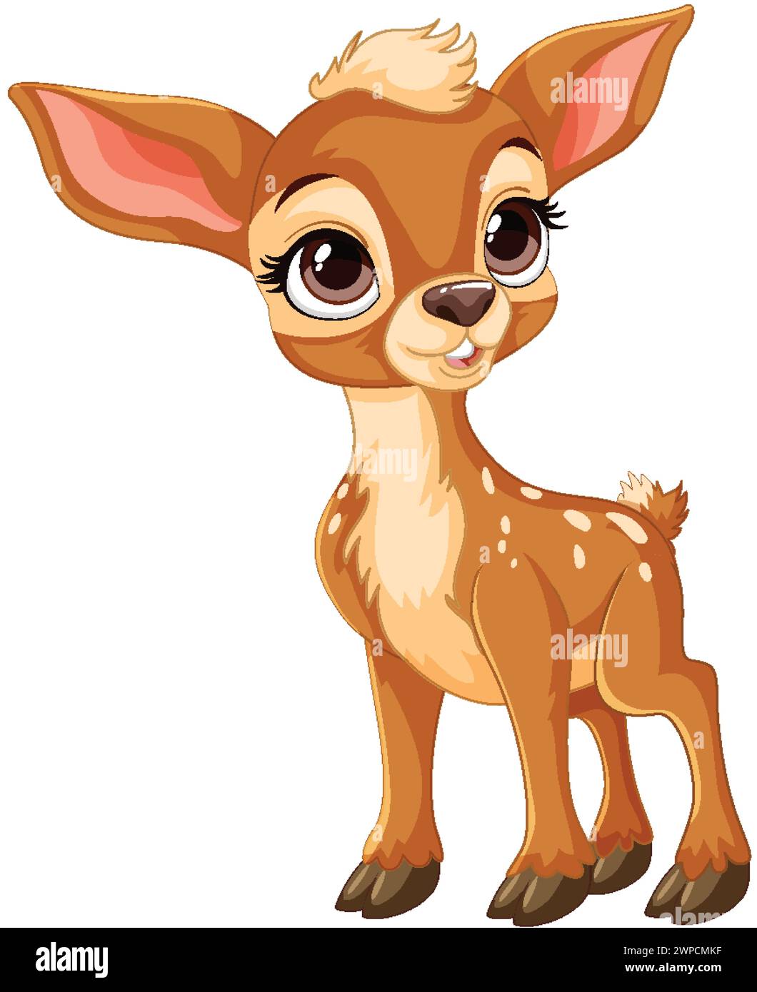 Cute, wide-eyed fawn standing with a playful smile Stock Vector