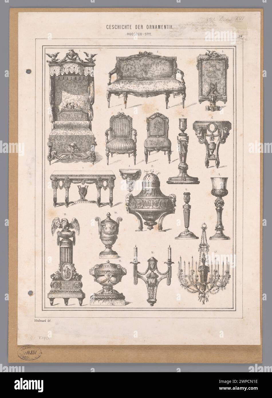 Divine examples of the Crafts from the 18th century (style of Louis XVI), from: Geschichte der Ornamentik; Guilmard, Desire (1810-1885); 19th century (1835-00-00-1860-00-00); Stock Photo