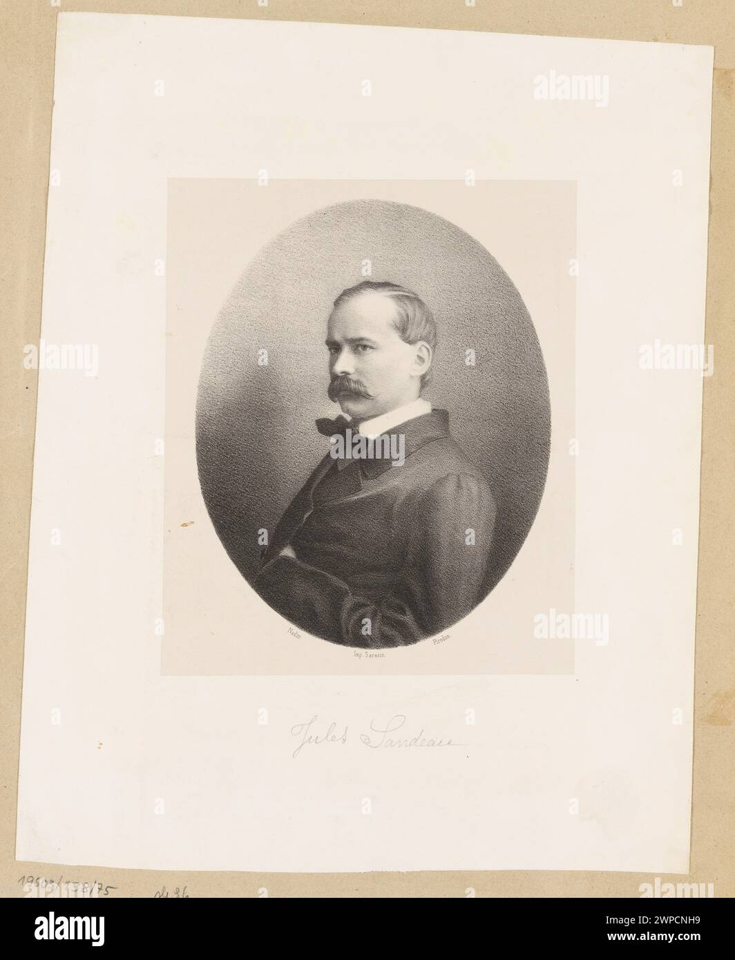 Portrait of Jules Sandeau; Prodon, Louis-Eugene (1824-Ca 1908), Nadar (1820-1910), Sarazin (Paris; Printing House; Fl. Ca 1846-1880); Stock Photo