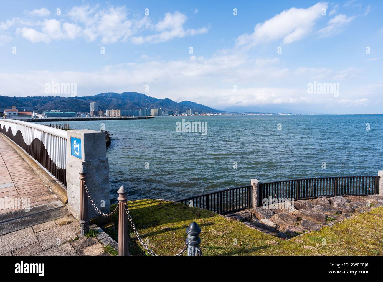 Lake Biwa lakeshore trail in Otsu City. Shiga Prefecture, Japan. Stock Photo