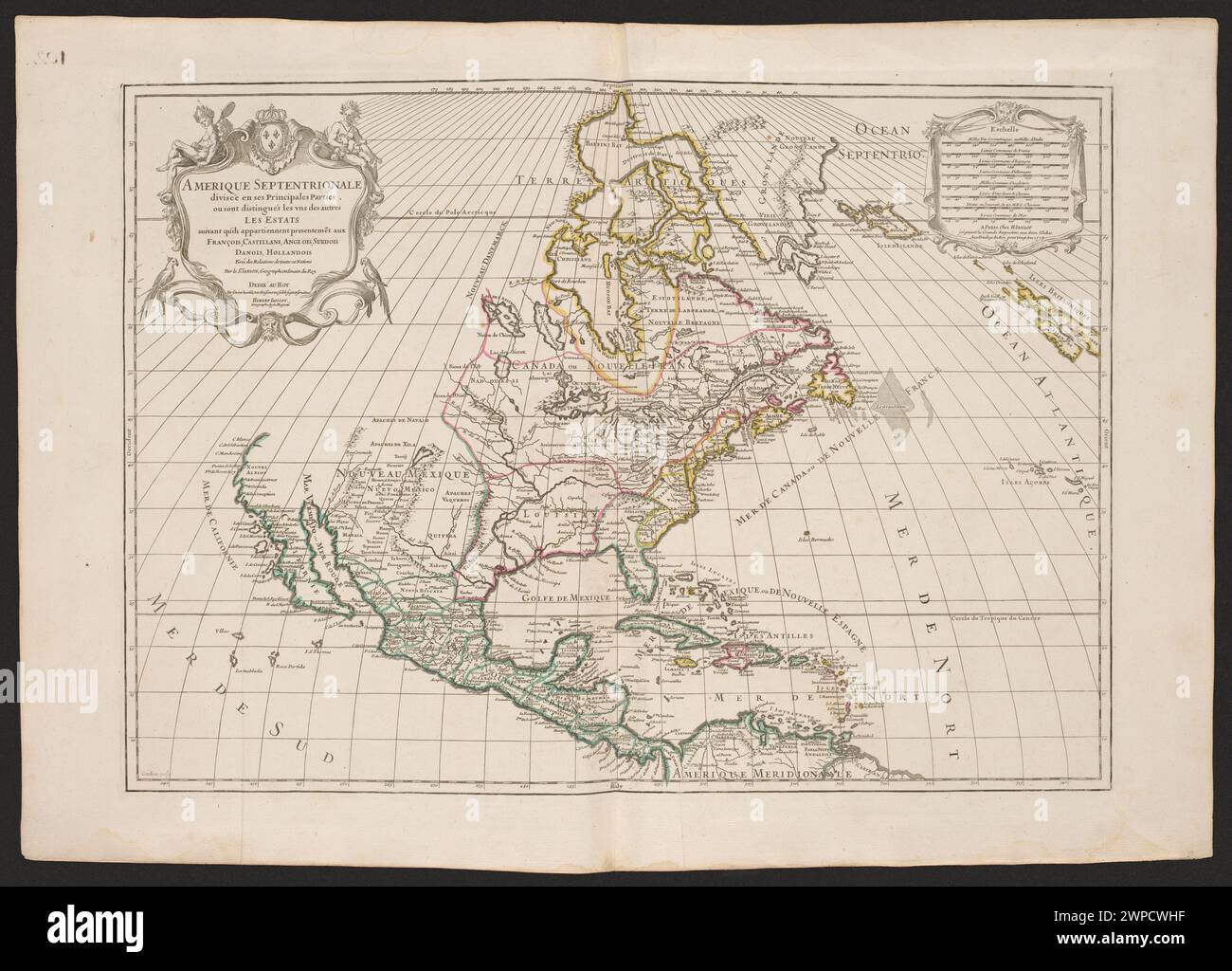 View of Map of North America divided into main regions showing French, Spanish ...