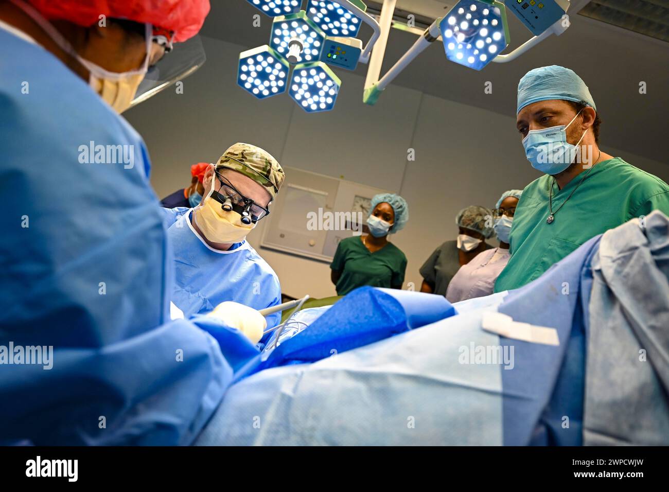Saint Lucia. 26th Feb, 2024. U.S. Air Force Lt. Col. Devin Watson, 81st Medical Group vascular surgeon and St. Lucia Lesser Antilles Medical Team troop commander, performs an arteriovenous graft surgery at Owen King European Union Hospital, Castries, St. Lucia, Feb. 26, 2024. Patient's needs were aligned with the specialties of USAF medical staff working hand-in-hand with host nation physicians and technicians to ensure continuity of care following all medical procedures. (photo by Madeline Herzog) (Credit Image: © U.S. Air Force/ZUMA Press Wire) EDITORIAL USAGE ONLY! Not for Commercial Stock Photo