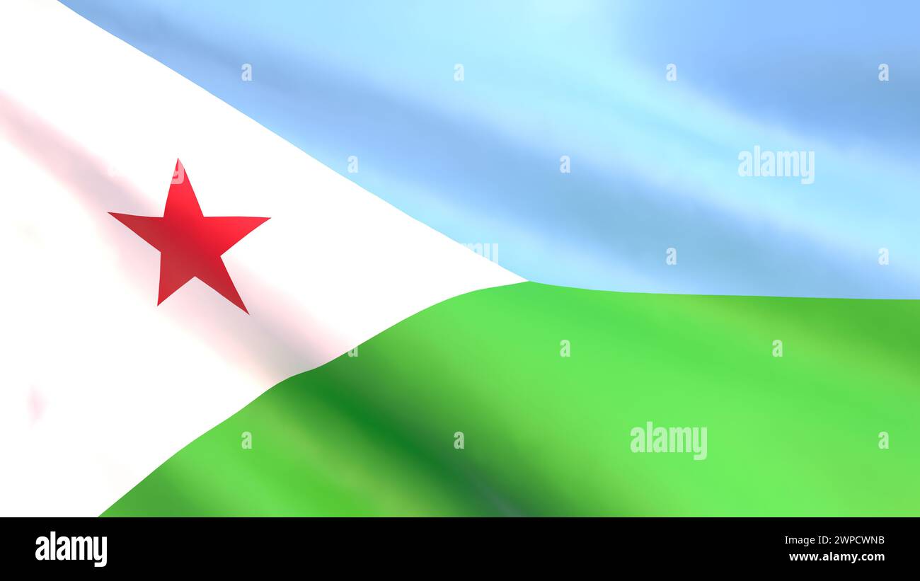 3D render - the national flag of Djibouti fluttering in the wind. Stock Photo