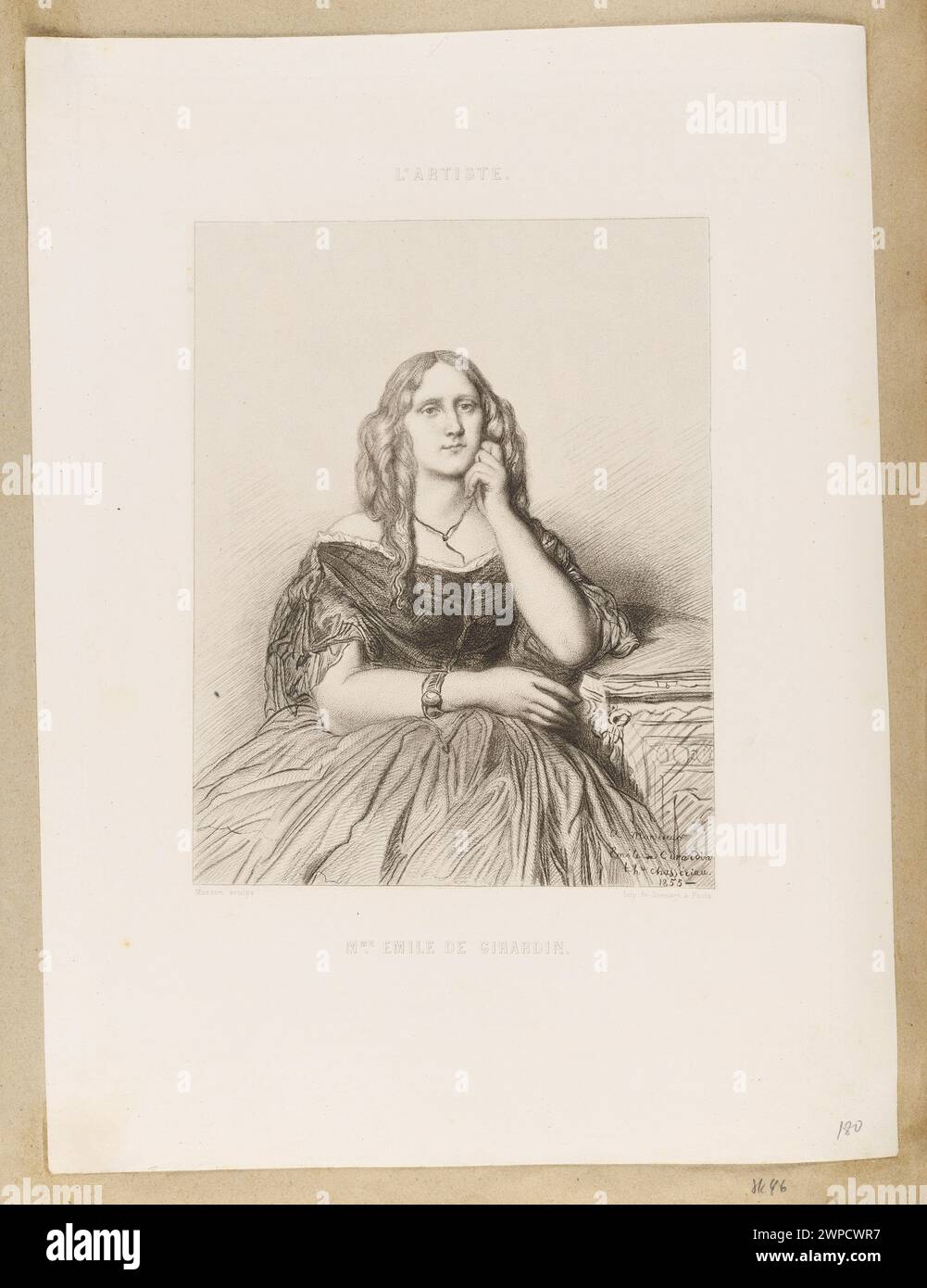 Portrait of Delphine de Girardin; Masson, Alphonse Charles (1814-1898), Chassériau, Théodore (1819-1856), Drouard (Paris; Printing house; Fl. 1824-1861); after 1855 (1850-00-00-1880-00-00); Stock Photo