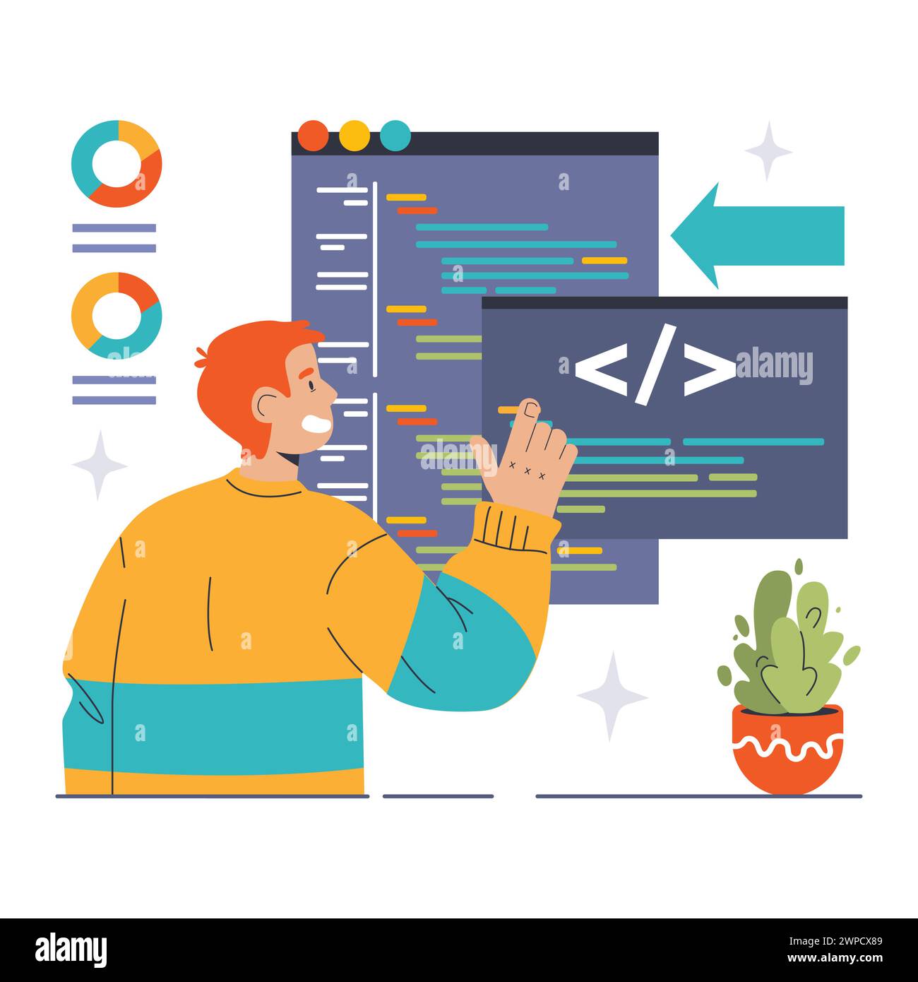 DevOps. Software development methodology. Software development and it operations life cycle, programming and IT service integration and automation. Flat vector illustration Stock Vector