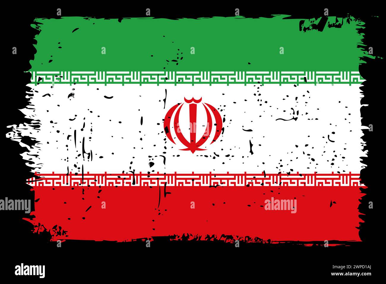 Iran flag - vector flag with stylish scratch effect and black grunge frame. Stock Vector