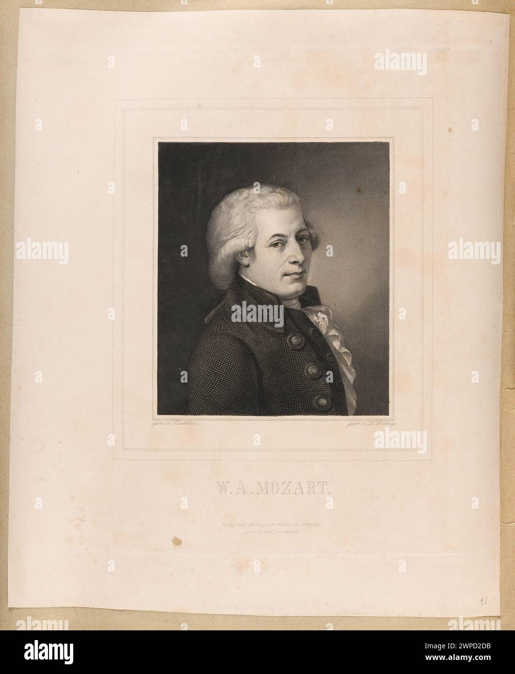 Portrait of Wolfgang Amadeus Mozart; Sichling, Lazarus Gottlieb (1812-1863), Tischbein, Johann Heinrich Wilhelm (1751-1829), Zehl, Theodor Junior (Leipzig; Drukarnia; Fl. Ca 1870-1918), Breitkopf & härtel (Leipzig; 1818-1945) ; 1835-1850 (1835-00-00-1850-00-00); Stock Photo