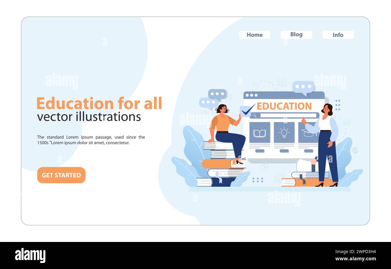 Education for all web banner or landing page. Global and affordable education. Open school and university. Human rights and SDG or sustainable development goal idea. Flat vector illustration Stock Vector