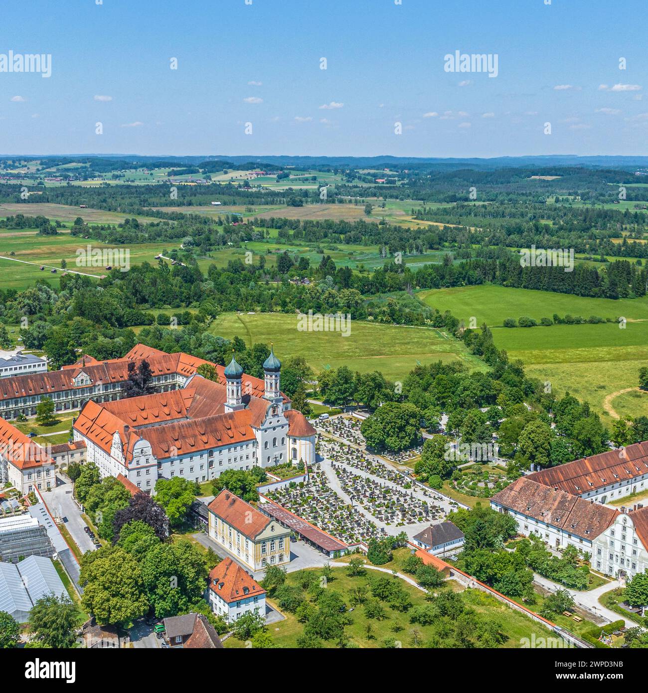 Aerial view of the Benedikbeuren monastery and community on the border ...