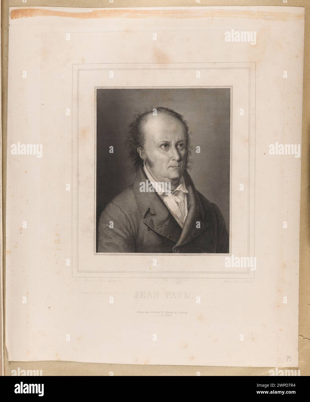 Portrait of Jean Paul; Schleich, Adrian (1812-1894), Graff, Anton (1736-1813), Wick, Wendelin (Munich; Drukarnia; Ca 1842-1860), Breitkopf & Härtel (Leipzig; Publisher; 1818-1945); 1835-1850 (1835-00-00-1850-00-00); Stock Photo