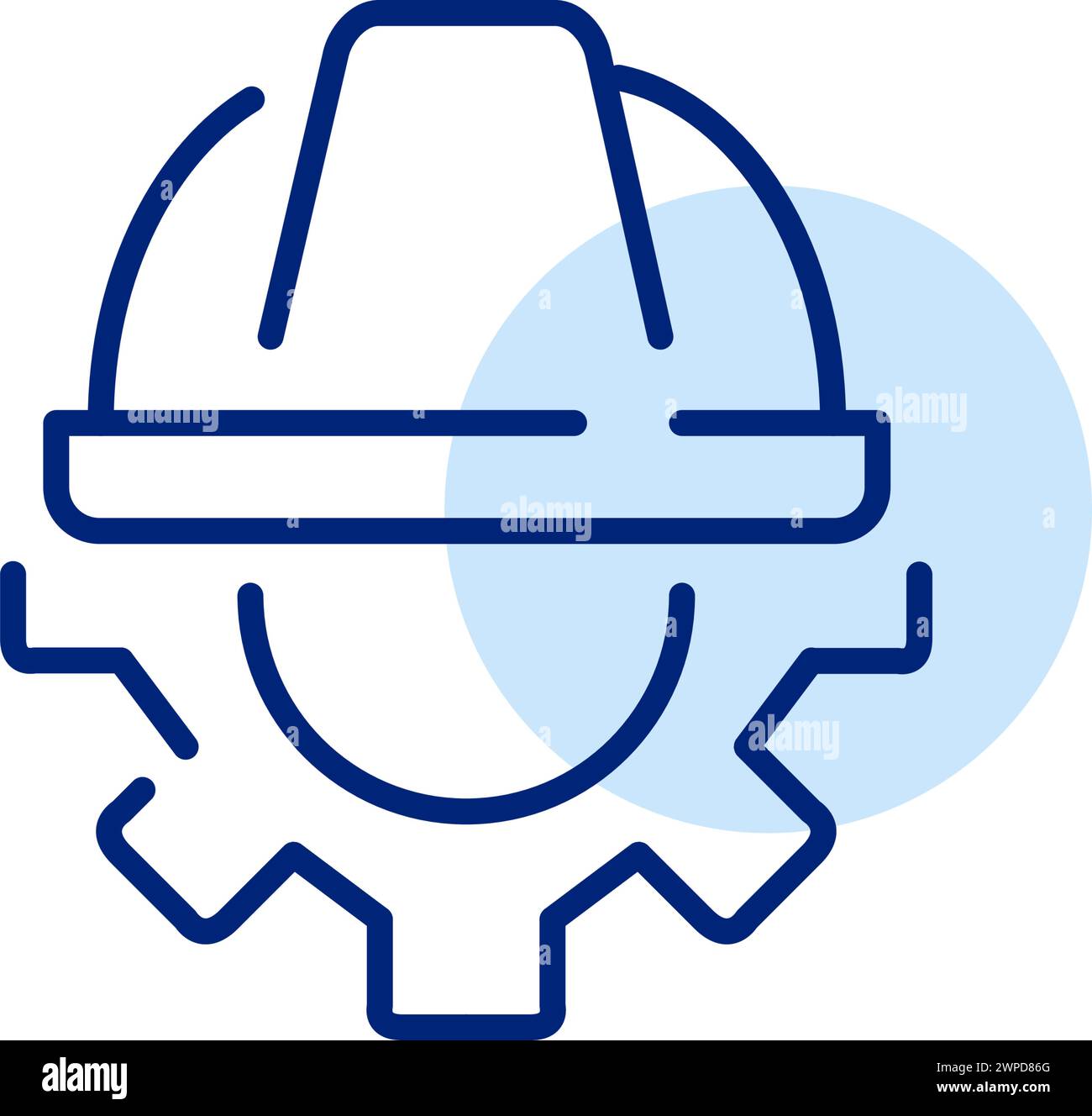 Digital engineering. Virtual environment constructions. Hard hat and cogwheel. Pixel perfect, editable stroke vector icon Stock Vector