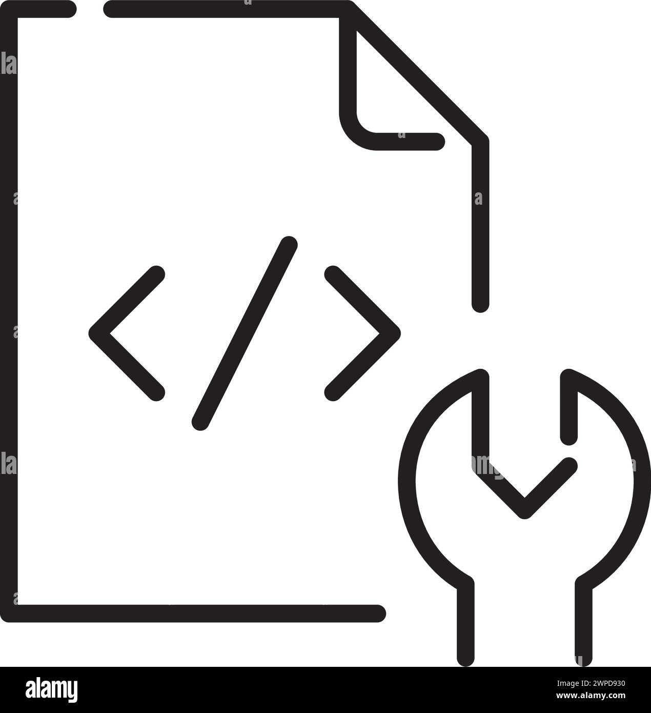 Website development. Coding and maintenance. HTML file and wrench. Pixel perfect, editable stroke vector icon Stock Vector
