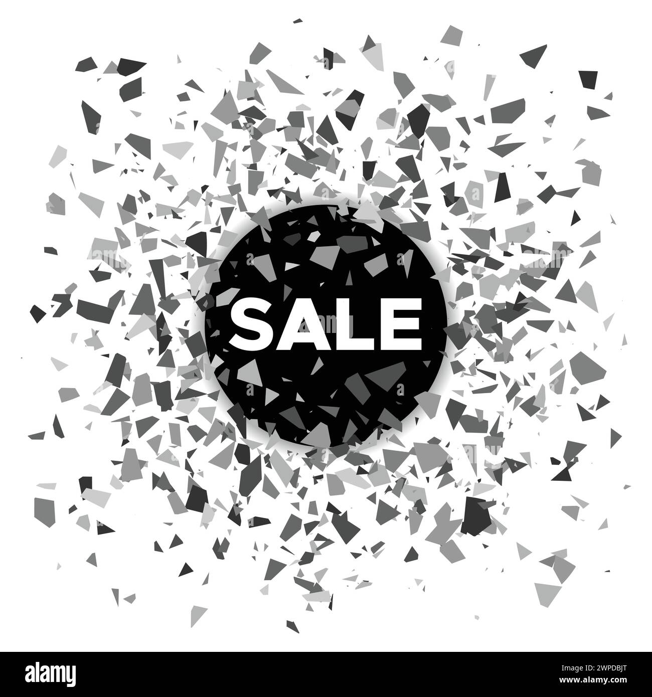 Sale banner. Black ball with the inscription sale and scattering fragments around. Vector illustration Stock Vector