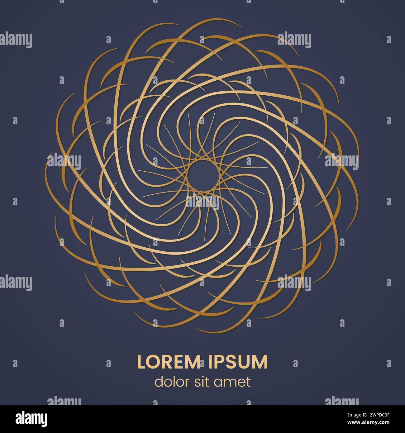 Vintage geometric circular element. Vector gold monogram on dark blue background. Vector illustration Stock Vector
