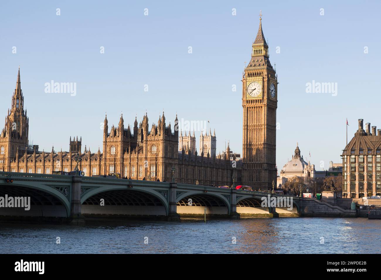 UK, London, the Palace of Westminster and Westminster Bridge. Stock Photo