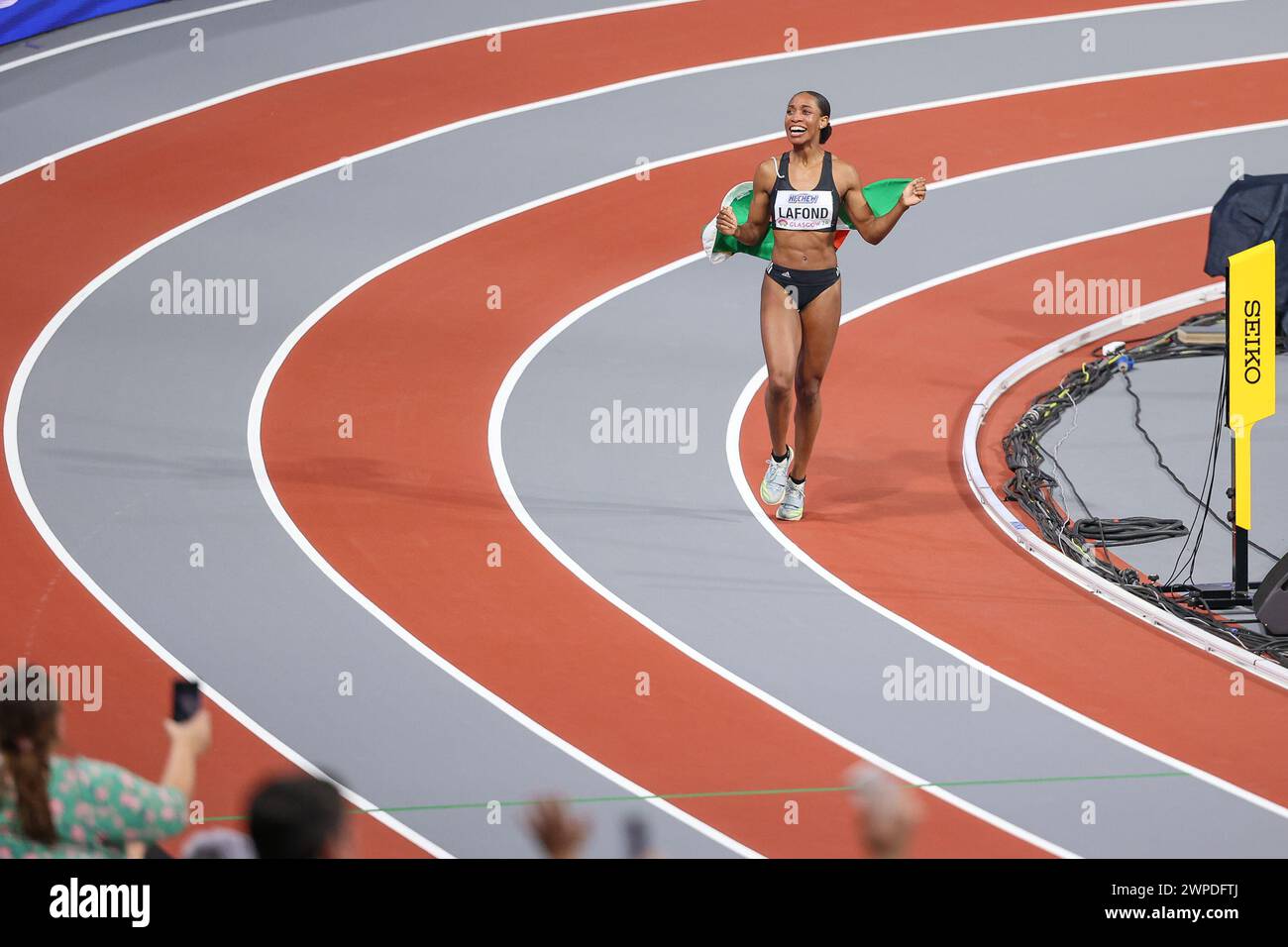 Thea Lafond (DMA, Triple Jump) after winning triple jump gold during
