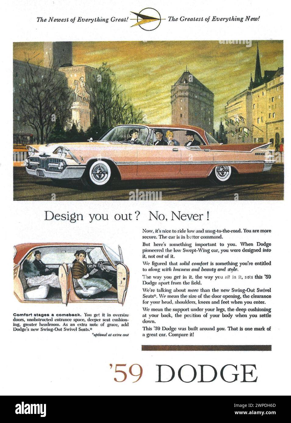 1959 Pink Dodge Custom Royal Swept Wing Print ad Stock Photo