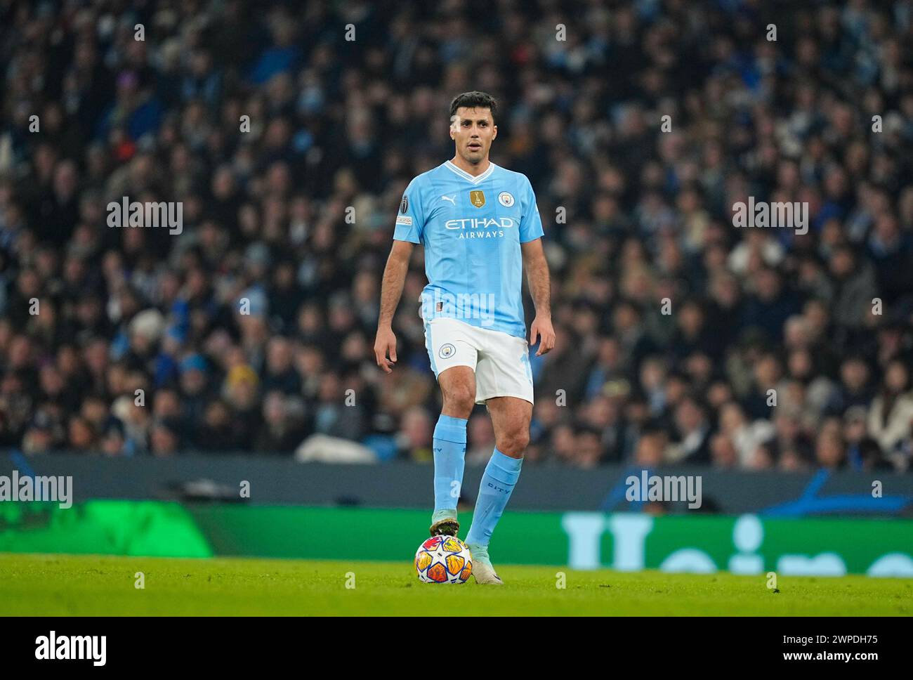 Etihad Stadium, Manchester, UK. 06th Mar, 2024. Rodri (Manchester City) controls the ball during a Champions League - Round of 16 game, Manchester City vs FC Copenhagen, at Etihad Stadium, Manchester, England. Kim Price/CSM/Alamy Live News Stock Photo