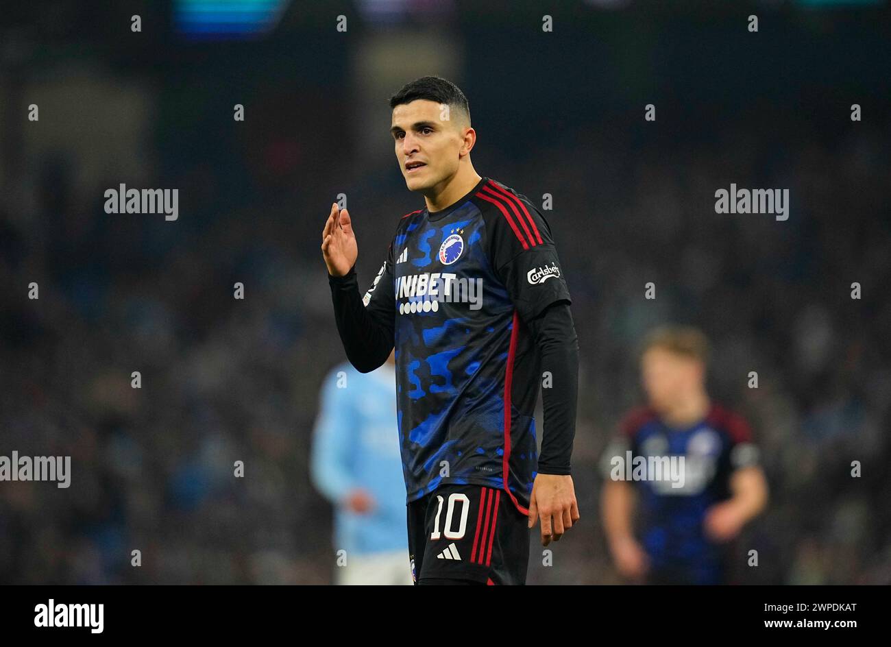 Etihad Stadium, Manchester, UK. 06th Mar, 2024. Mohamed Elyounoussi (FC Copenhagen) gestures during a Champions League - Round of 16 game, Manchester City vs FC Copenhagen, at Etihad Stadium, Manchester, England. Kim Price/CSM/Alamy Live News Stock Photo