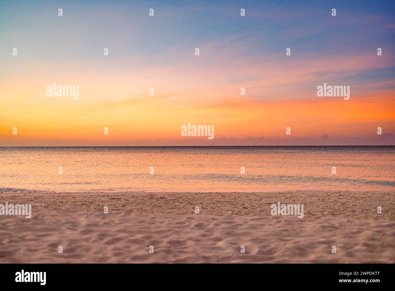Sea sand sky concept, sunset colors clouds, horizon, horizontal background banner. Inspirational nature landscape, beautiful colors, wonderful scenery Stock Photo