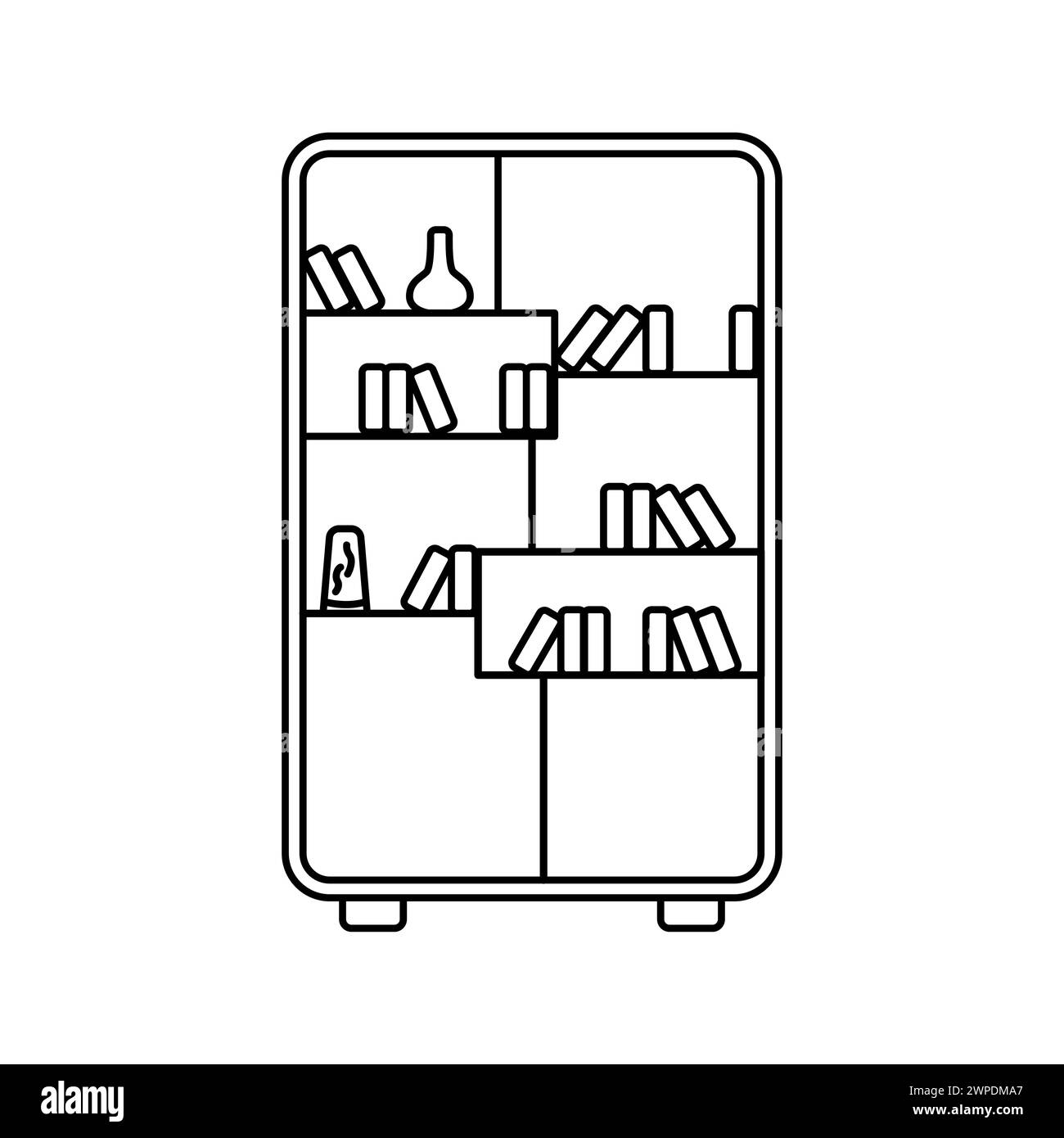 Bookcase vector. Sideboard line icon. Books on shelves vector. Library logo concept. Stock Vector
