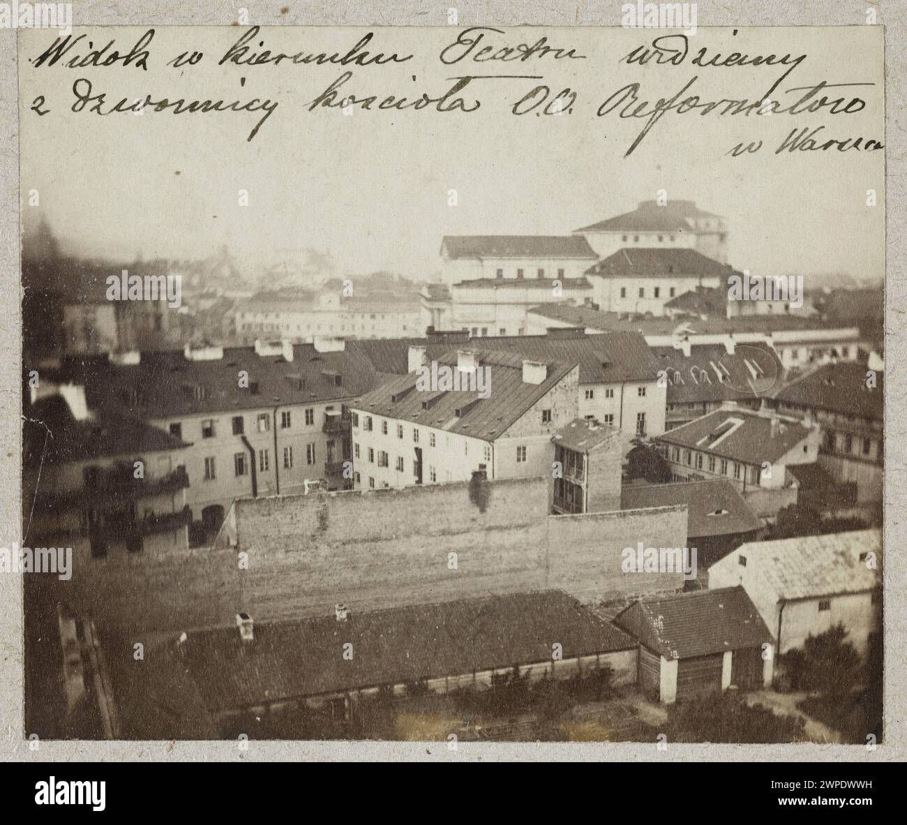 Warsaw. View of a fragment of the gardens of the Reformed monastery, outbuilding of buildings at Wierzbowa Street, theater building, Teatralny Square, Town Hall and Street Senatorsk, Photographed during a balloon flight; Brandel, Konrad (1838-1920), Beyer, Karol (Warsaw; photographic zak; 1845-1872); 30.07.1865 (1865-00-00-1865-00-00);Méyet, Leopold (1850-1912) - Collection, Theater Wielki (Warsaw), Warsaw (Masovian Voivodeship), Wierzbowa (Warsaw - street), Dar (provenance) Stock Photo