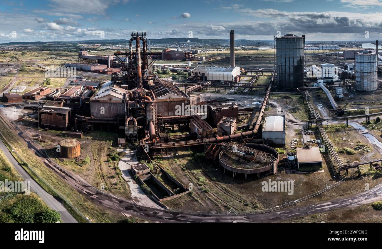 Redcar Steelworks and Windfarm, Teesside Stock Photo