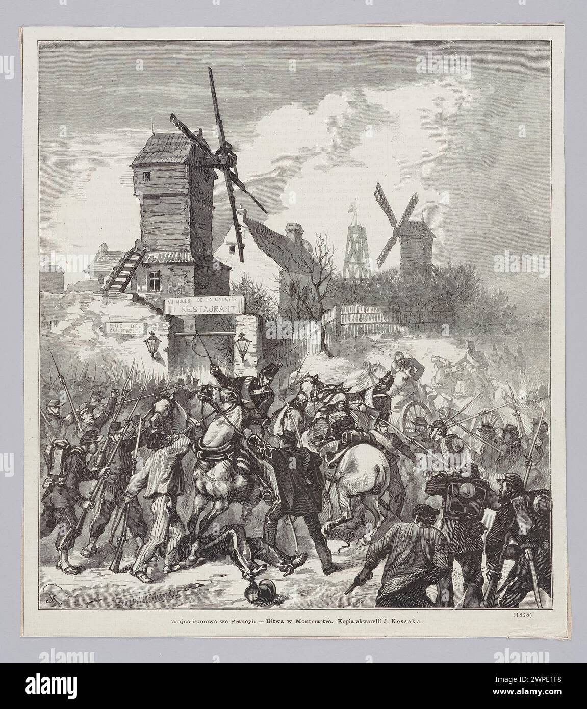 Waterproof reproduction: Juliusz Kossak (1824-1899), Civil War in France - Battle of Montmartre; Z: 'K Osy' 1871, No. 309 (June 1), p. 341; Holewi Ski, Józef (1848-1917), K Osy (Warsaw; magazine; 1865-1890); 1871 (1850-00-00-1875-00-00); Stock Photo