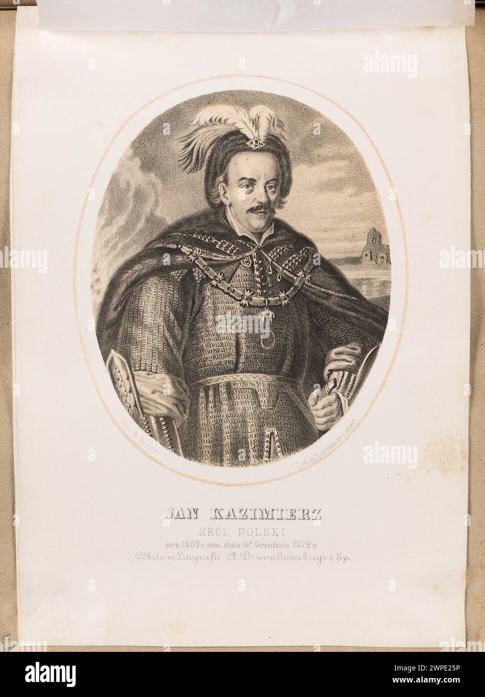 Lesser Adam Lithographic portrait of Jan Kazimierz, King of Poland, created in 1861 ...