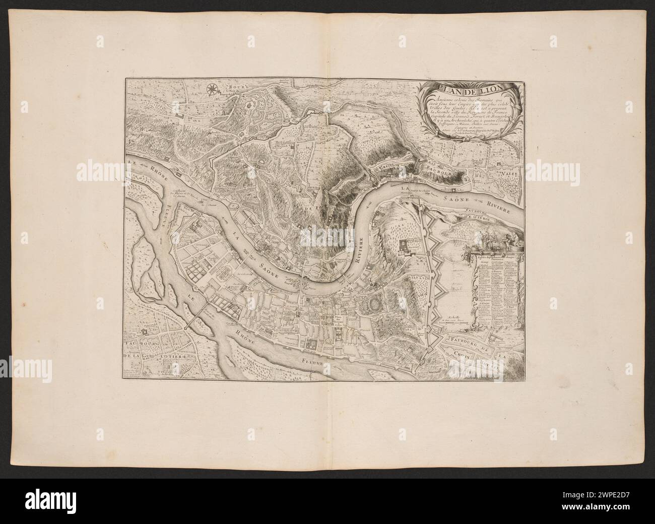 A 1763 map by Jean Beauin depicting the ancient Roman colony of Lyon ...