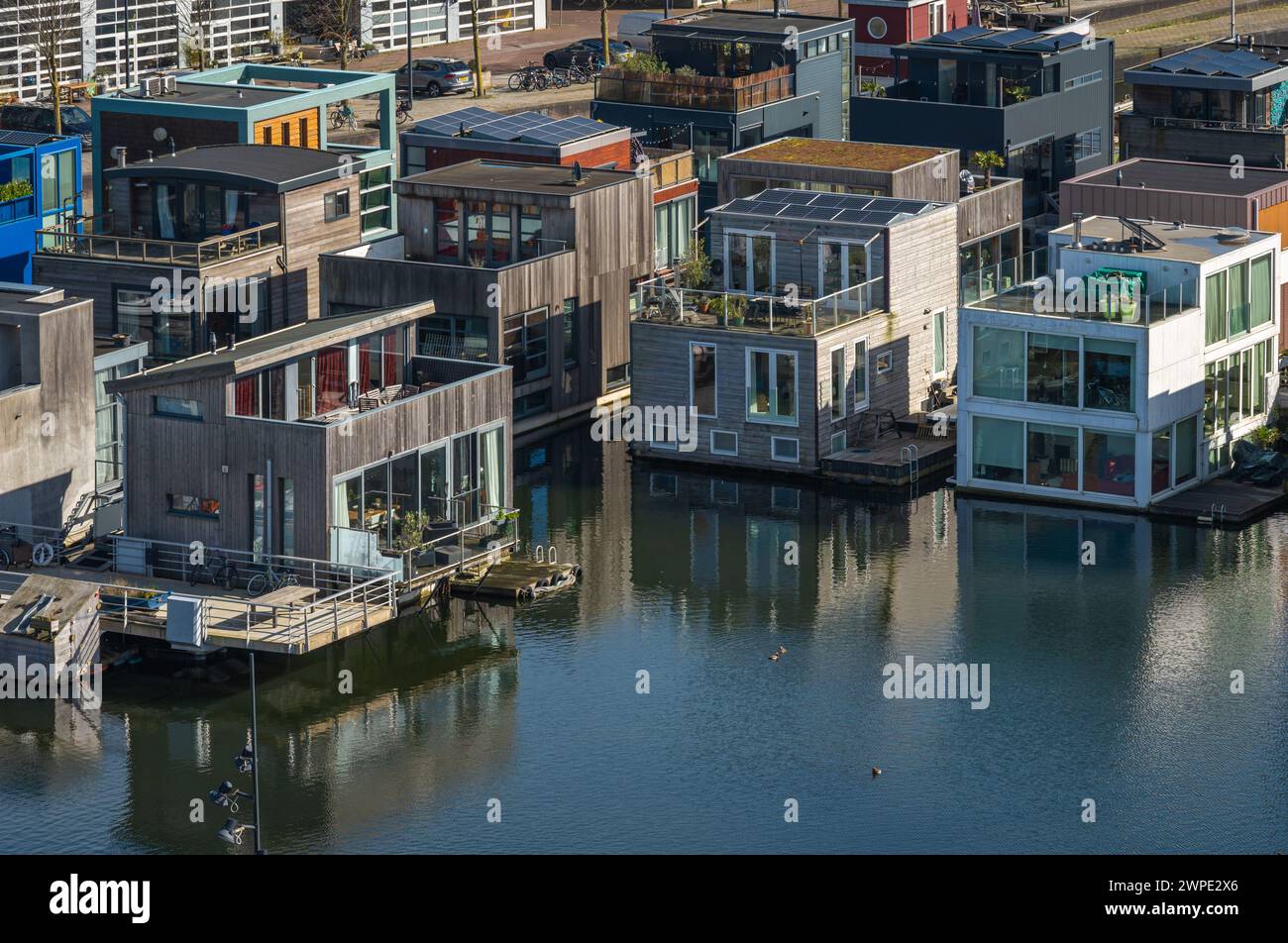 Floating houses at Ijburg neighbourhood in AmsterdamOost Stock Photo