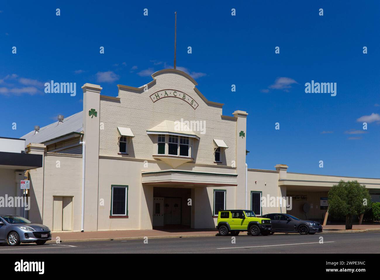 The HACBS Hall - Hibernian Australasian Catholic Benefit Society building (1932) on Hawthorne Street Roma Queensland Australia Stock Photo