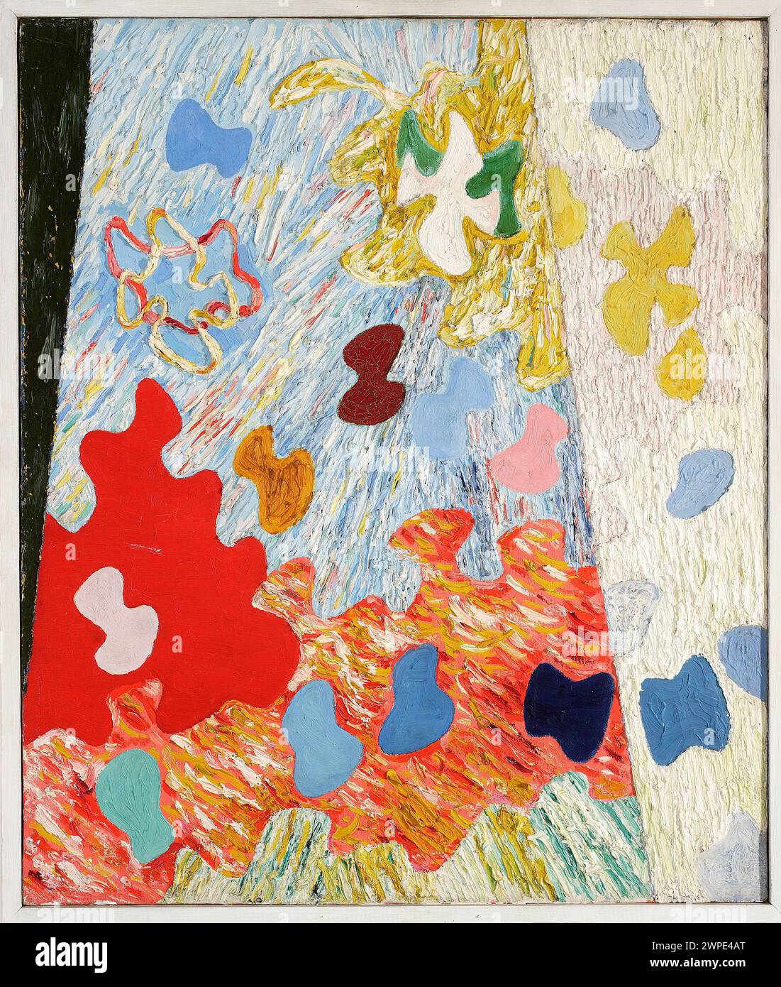 A 1948–1949 abstract painting by Adys Aw featuring organic shapes and sun symbolism, representing avant-garde and contemporary composition. Stock Photo