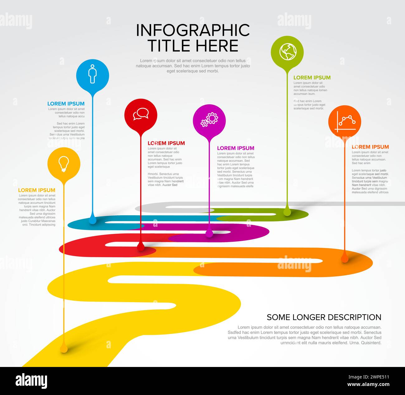 Colorful vector infographic timeline report template with six circle ...