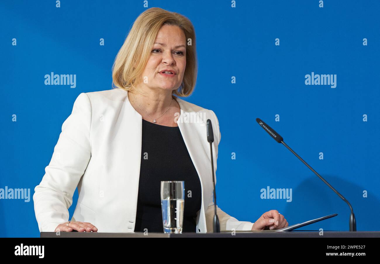 Berlin, Germany. 07th Mar, 2024. Nancy Faeser (SPD), Federal Minister of the Interior and Home Affairs, speaks at the Silver Laurel Leaf award ceremony. The Silver Laurel Leaf is Germany's highest state award for success in sport. Credit: Christophe Gateau/dpa/Alamy Live News Stock Photo