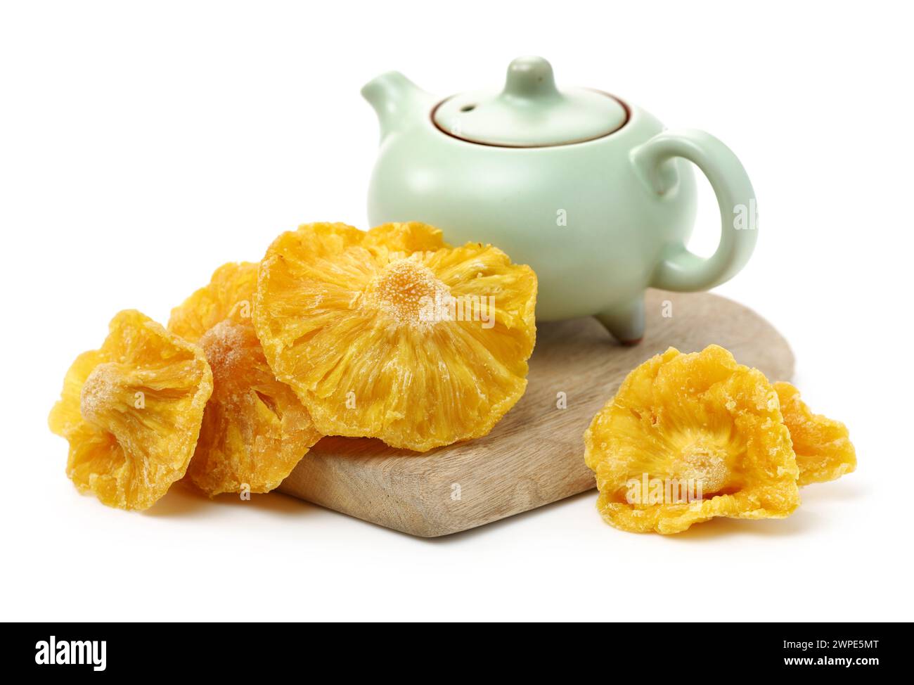 Dried pineapple rings on white background Stock Photo