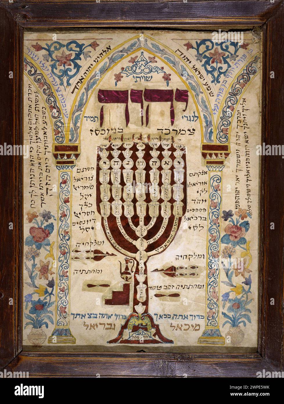 Alsatian misrach indicating the direction to Jerusalem in Jewish houses and representing the Menorah or Menorah (seven-branched candlestick). Museum o Stock Photo