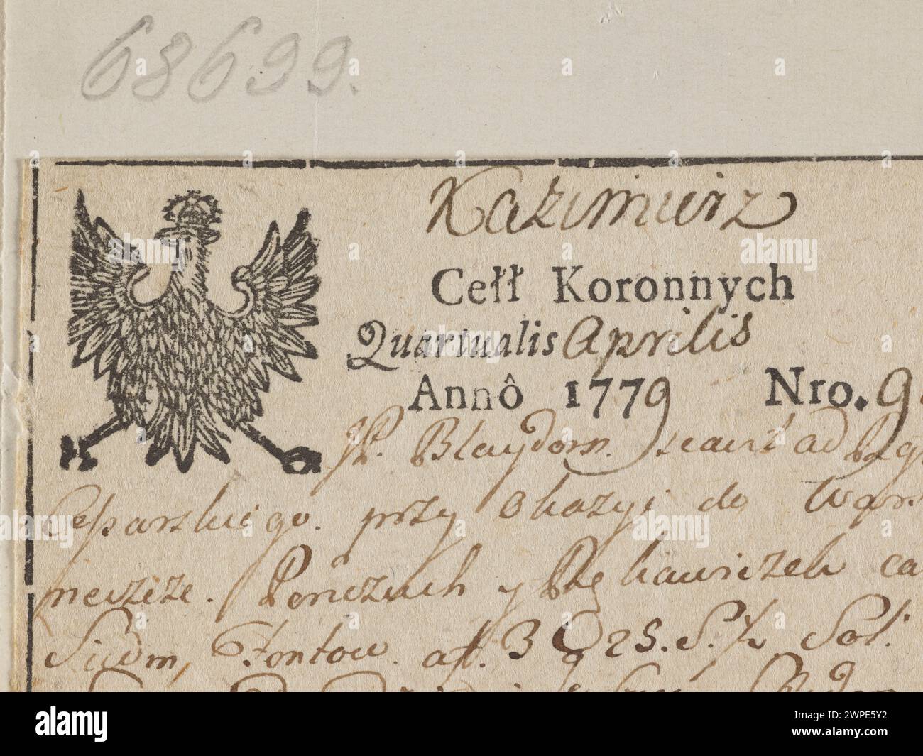 A printed mark of the Kazimierz customs chamber from 1779, showing ...