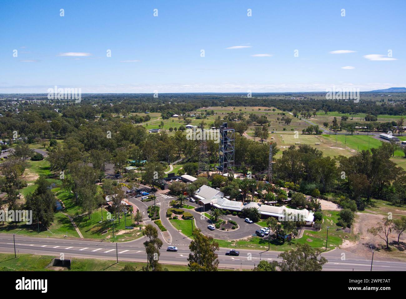 Aerial of the Big Rig Visitors Information Centre complex in Roma Queensland Australia Stock Photo